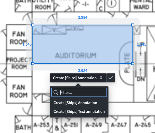 Available action type options for the object type of the selected image.