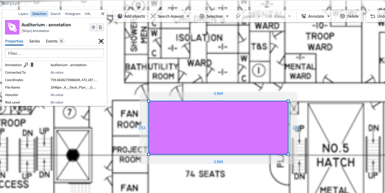 The annotation object in the graph media layer, connected to the image object type.
