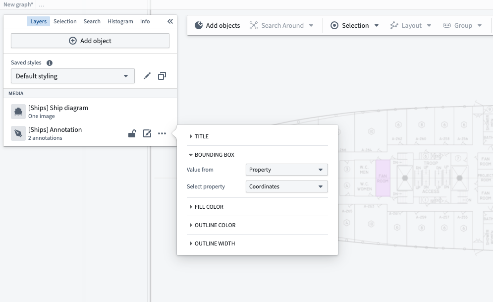Configure the pixel space bounding box coordinates of the media in Vertex.