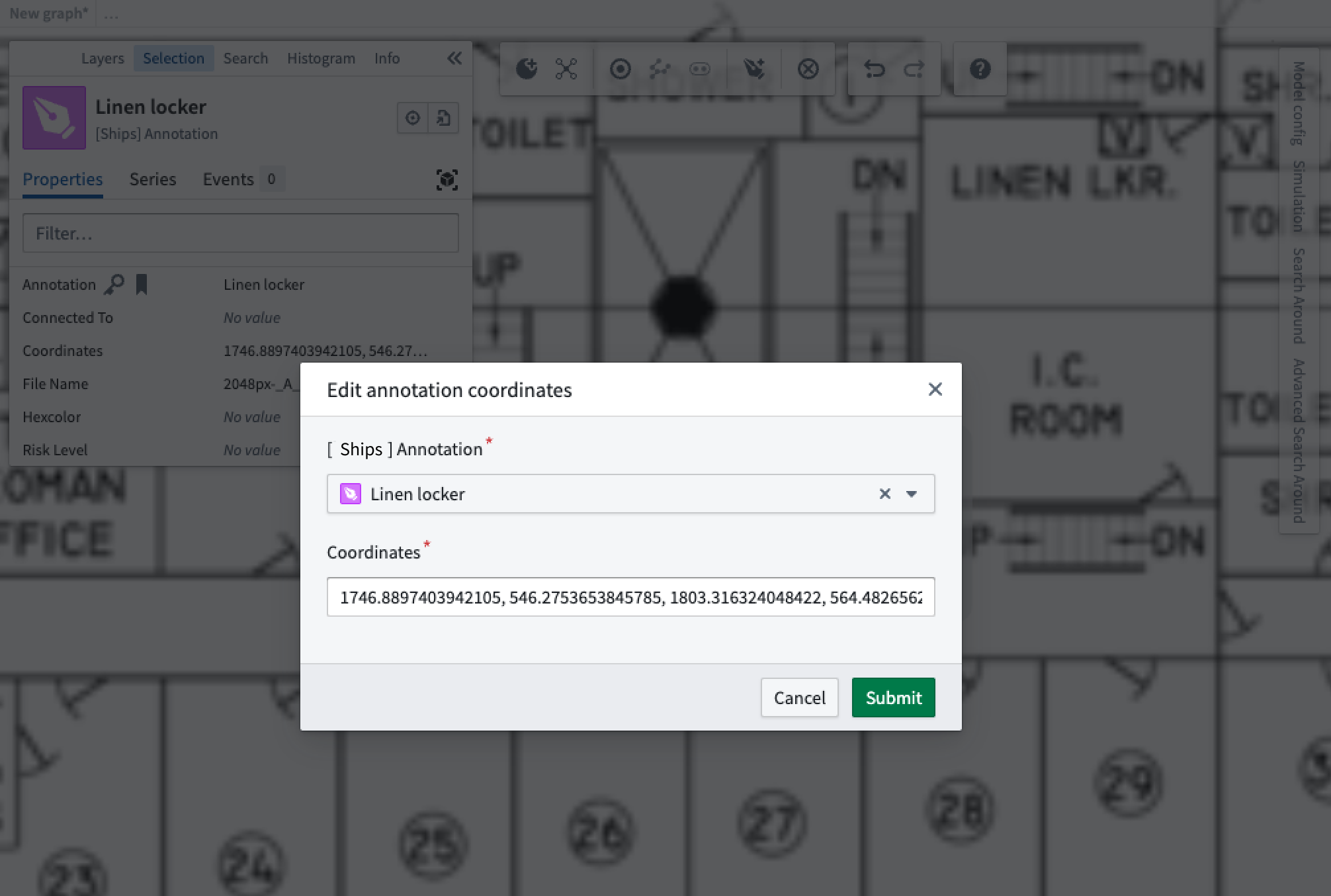 The form to edit the coordinates of the Annotation object.