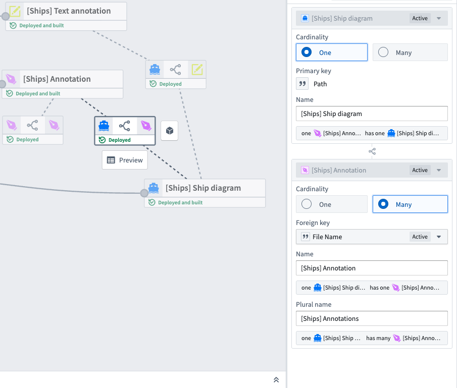 The link type foreign key configuration in Pipeline Builder.