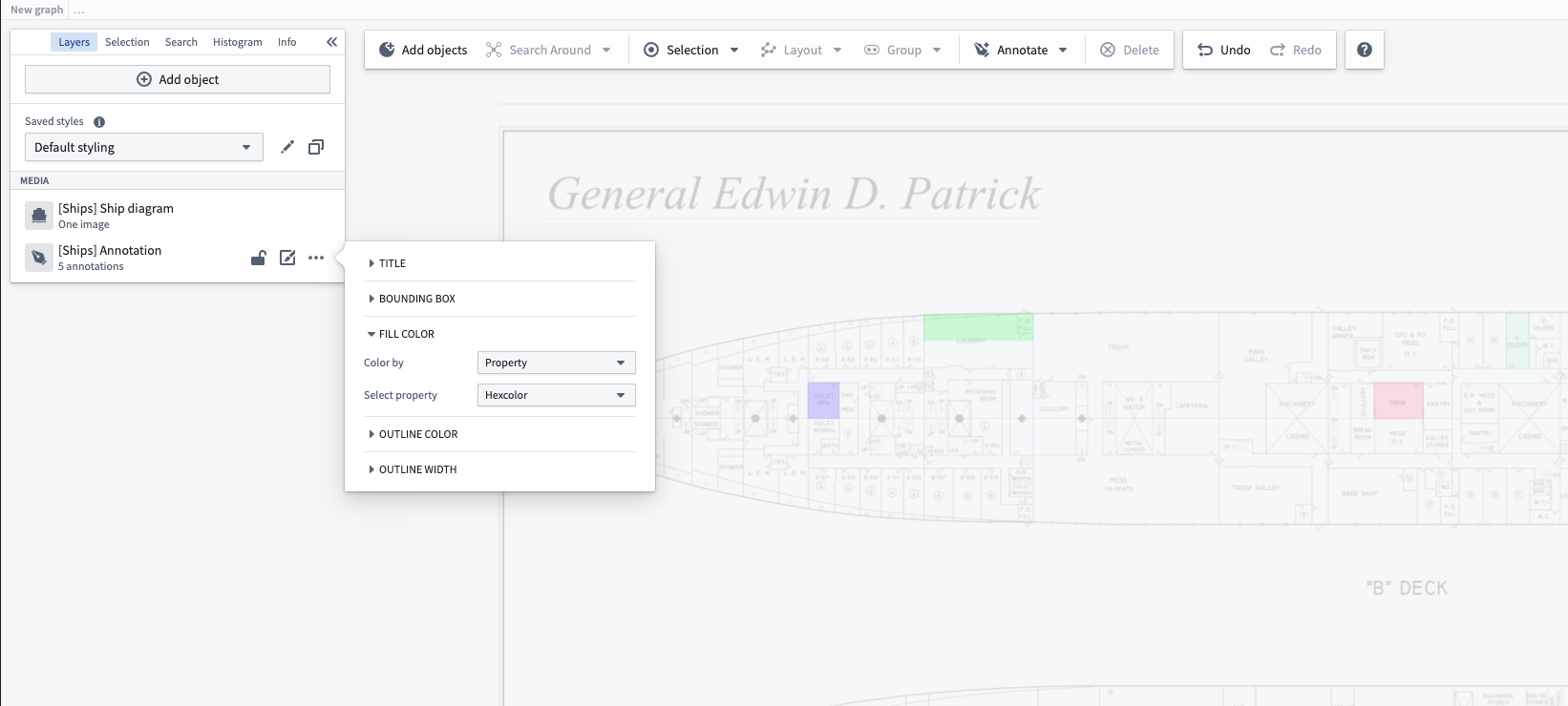 Modify the fill color of an annotation in the media layer.