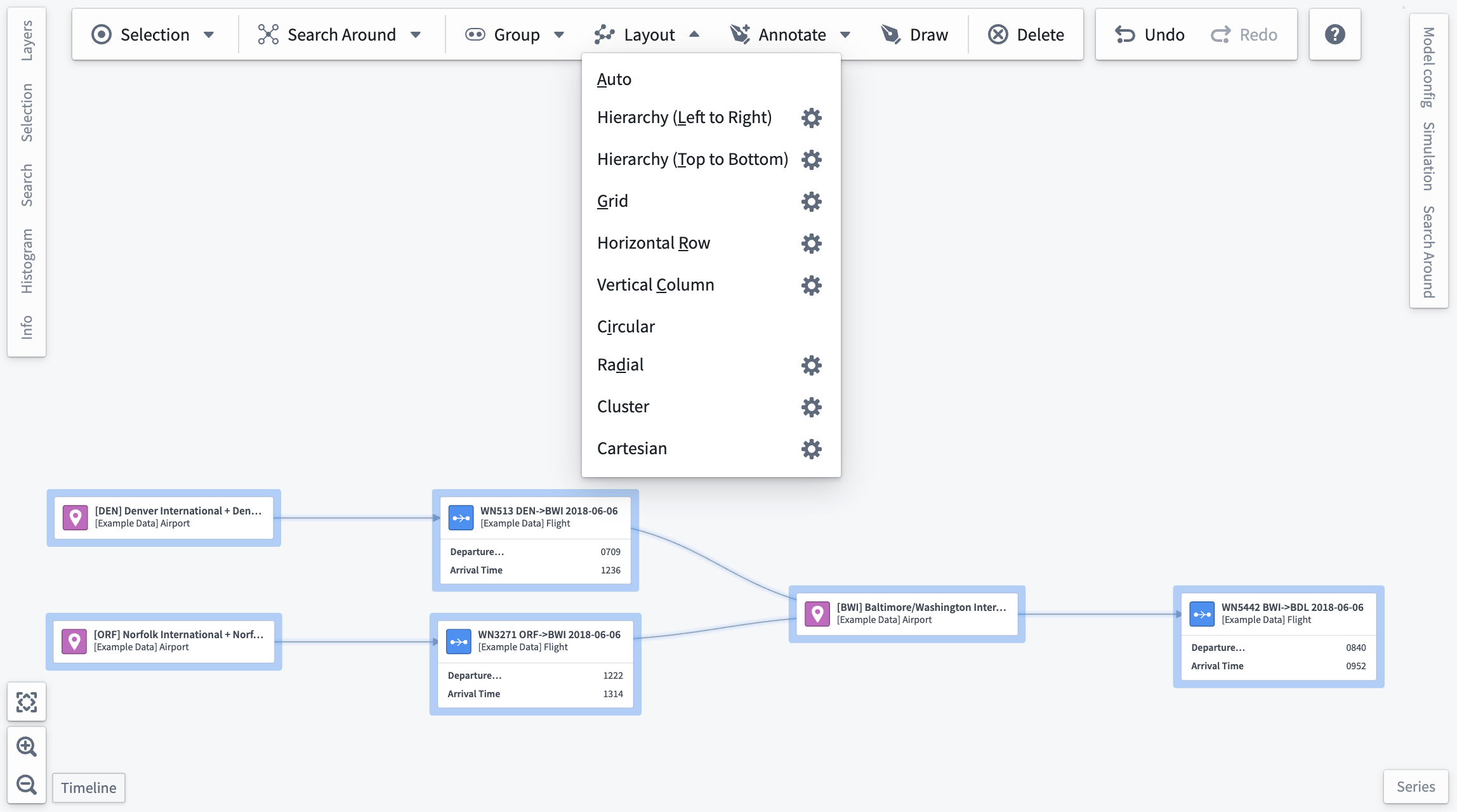 The "Layout" dropdown containing layout options with a gear icon to the right.