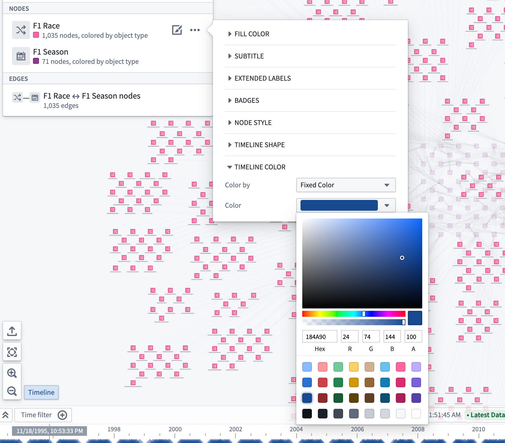 The timeline color configuration window, currently set to a fixed color.