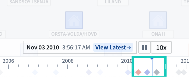 The timeline filter showing that the time cursor stays within that range when using the playback controls