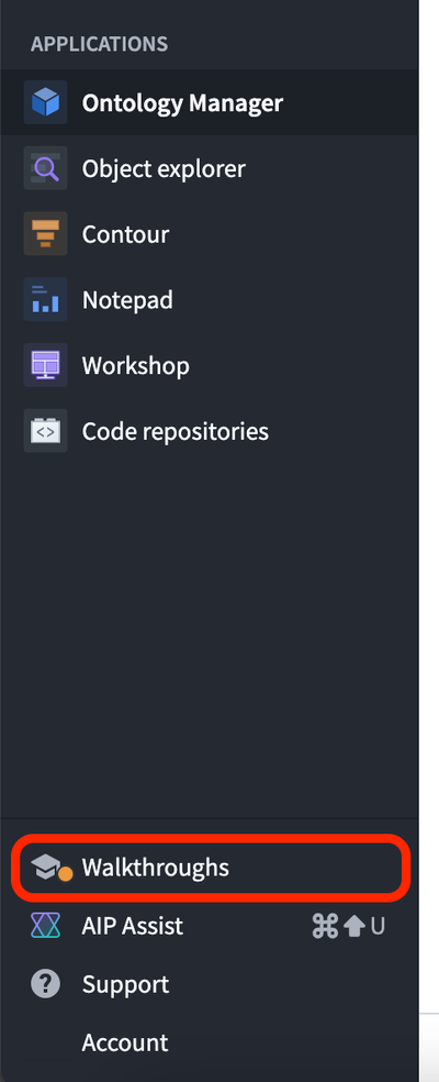 Open Walkthrough in Workspace Sidebar.