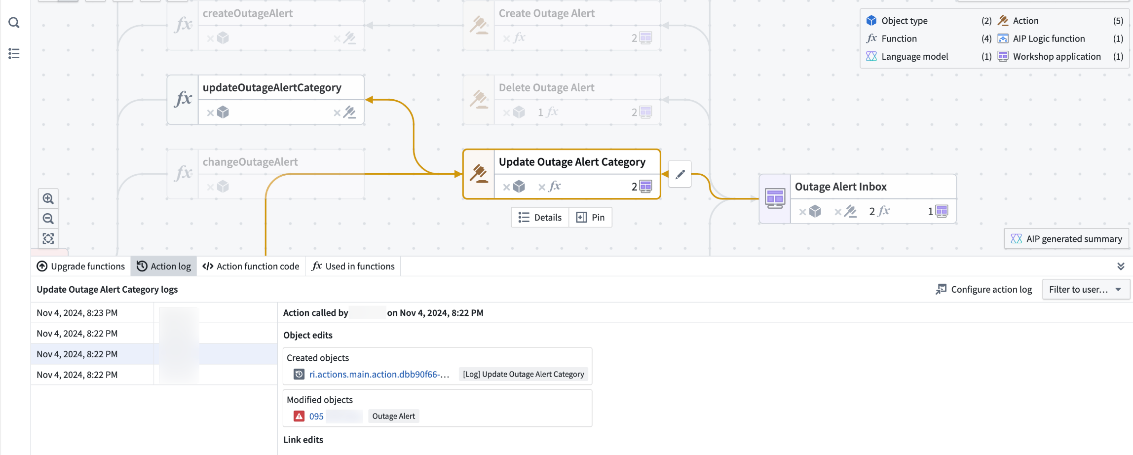 Example action log.