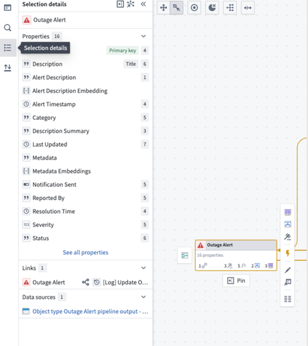 Sample **Selection details** tab on the Workflow Builder graph.