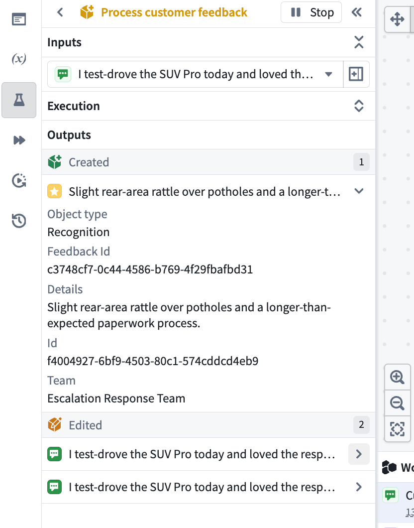 Example of preview outputs in Workflow Builder.