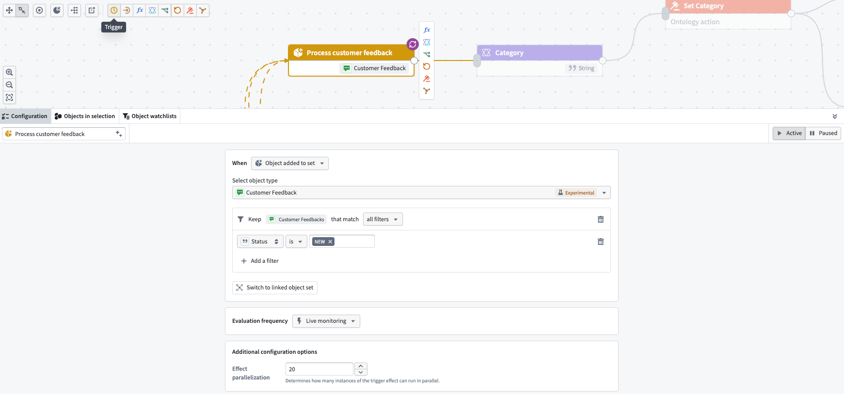 A trigger node in a Workflow Builder graph.