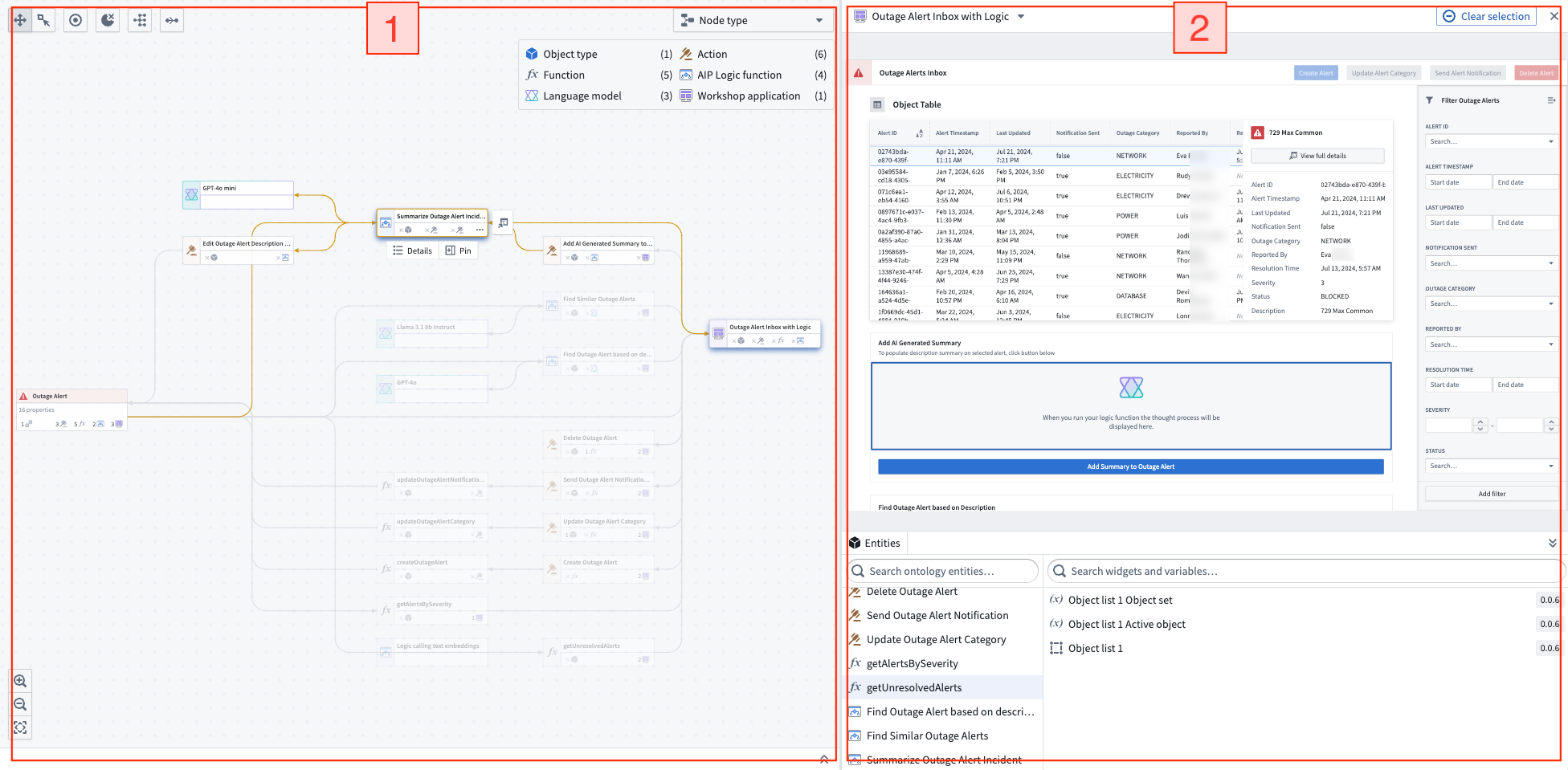 Example Workflow Builder graph with split screen.