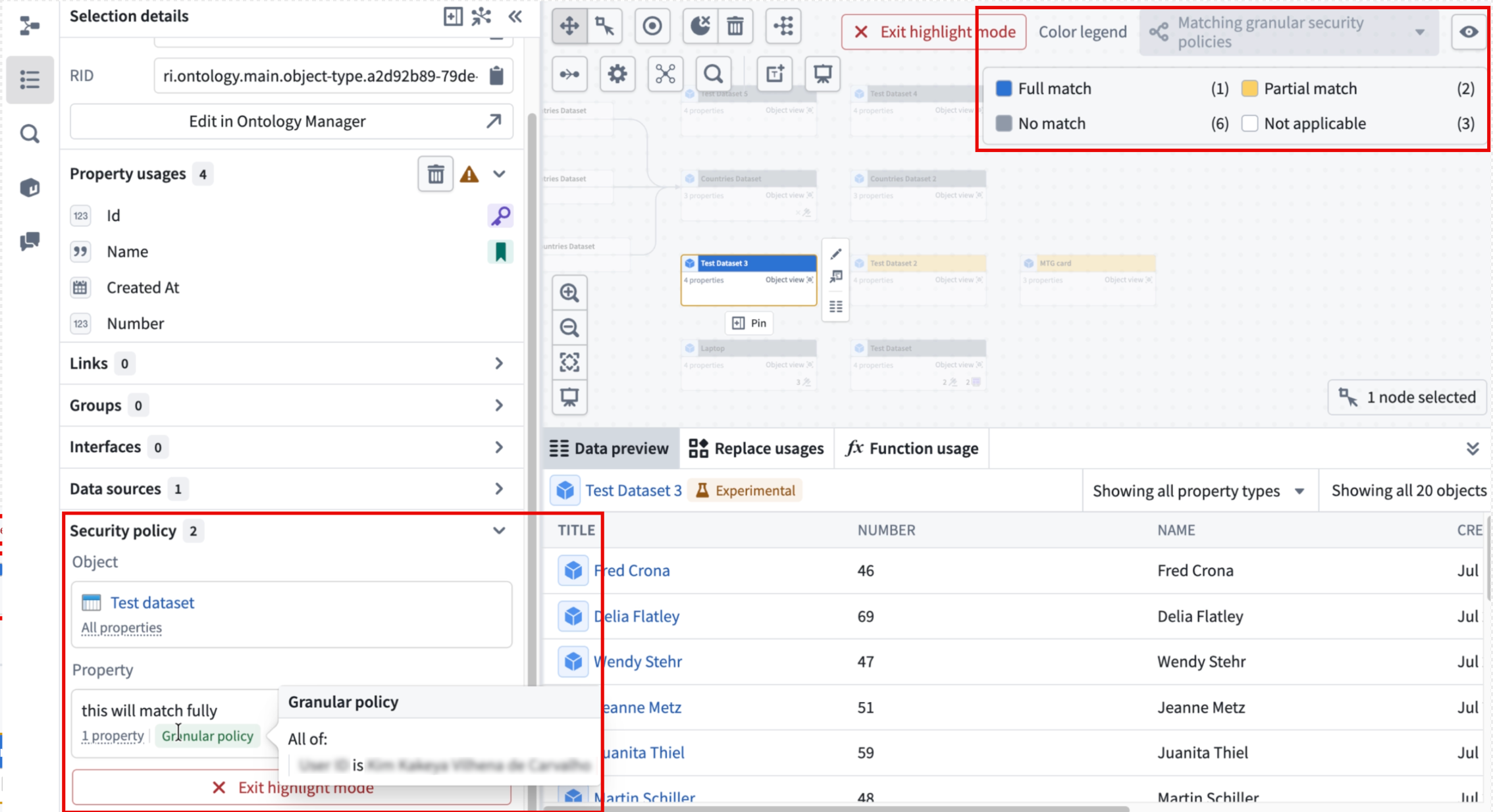 View matching granular security policies on objects in Workflow Lineage.