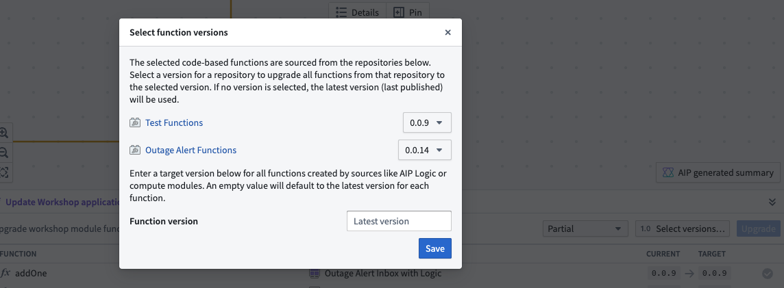 Example of upgrading functions for a particular Workshop application.