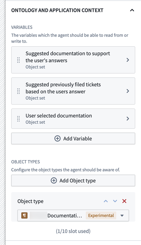 AIP Interactive widget Ontology and application context panel.