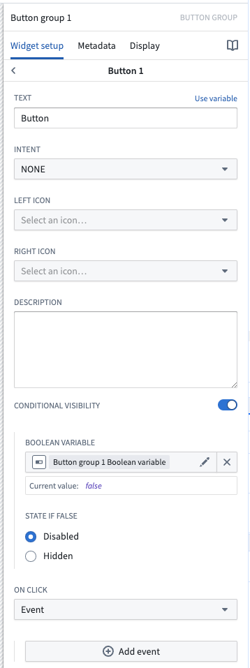 Configuration for a button in the button group widget