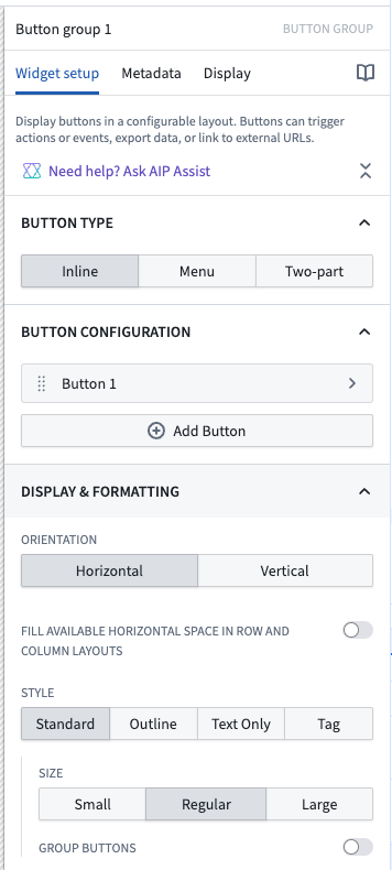 Configuration for a button group widget