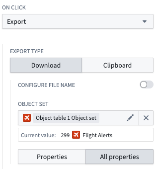 Configuration to export an object set