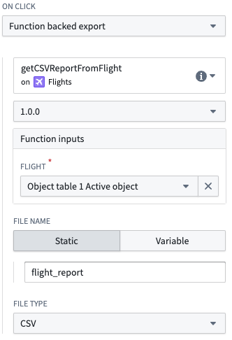 Configuration for a function backed export