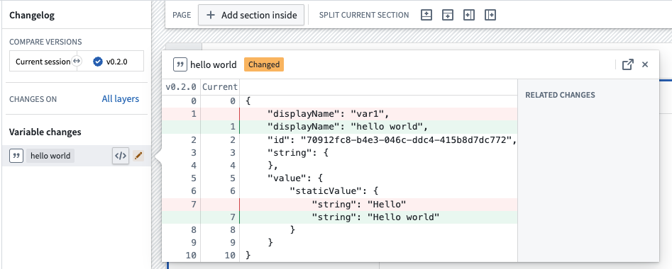 Changelog Variable Change