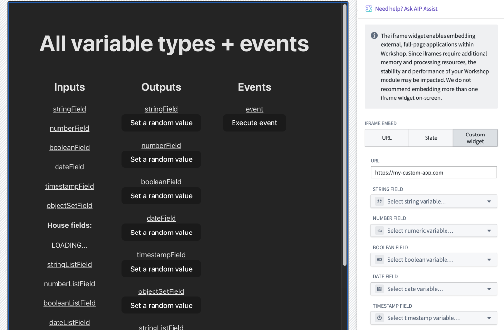 The loaded state for the custom widget's config panel after it has received the config definition from the iframed app.