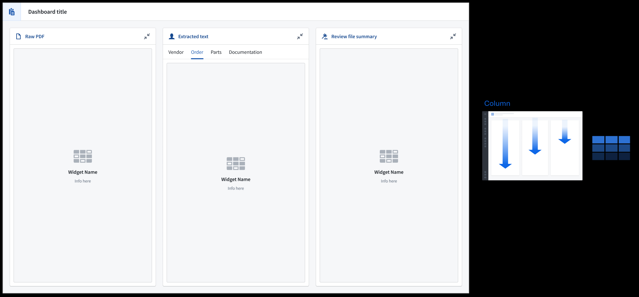 An example Workshop application displays a columnar hierarchy.