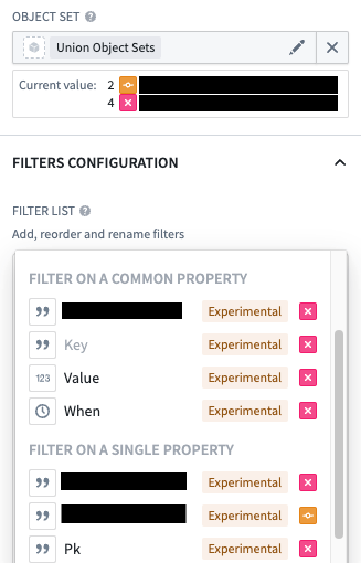 The Filter List widget configuration options.