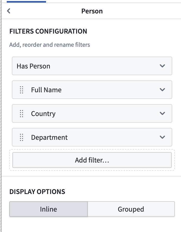Filter list linked object config