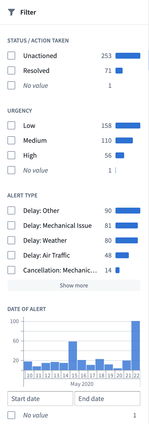 A filter list with a vertical layout is displayed.