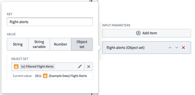 The Input parameter configuration menu, with options for Key and Value inputs.