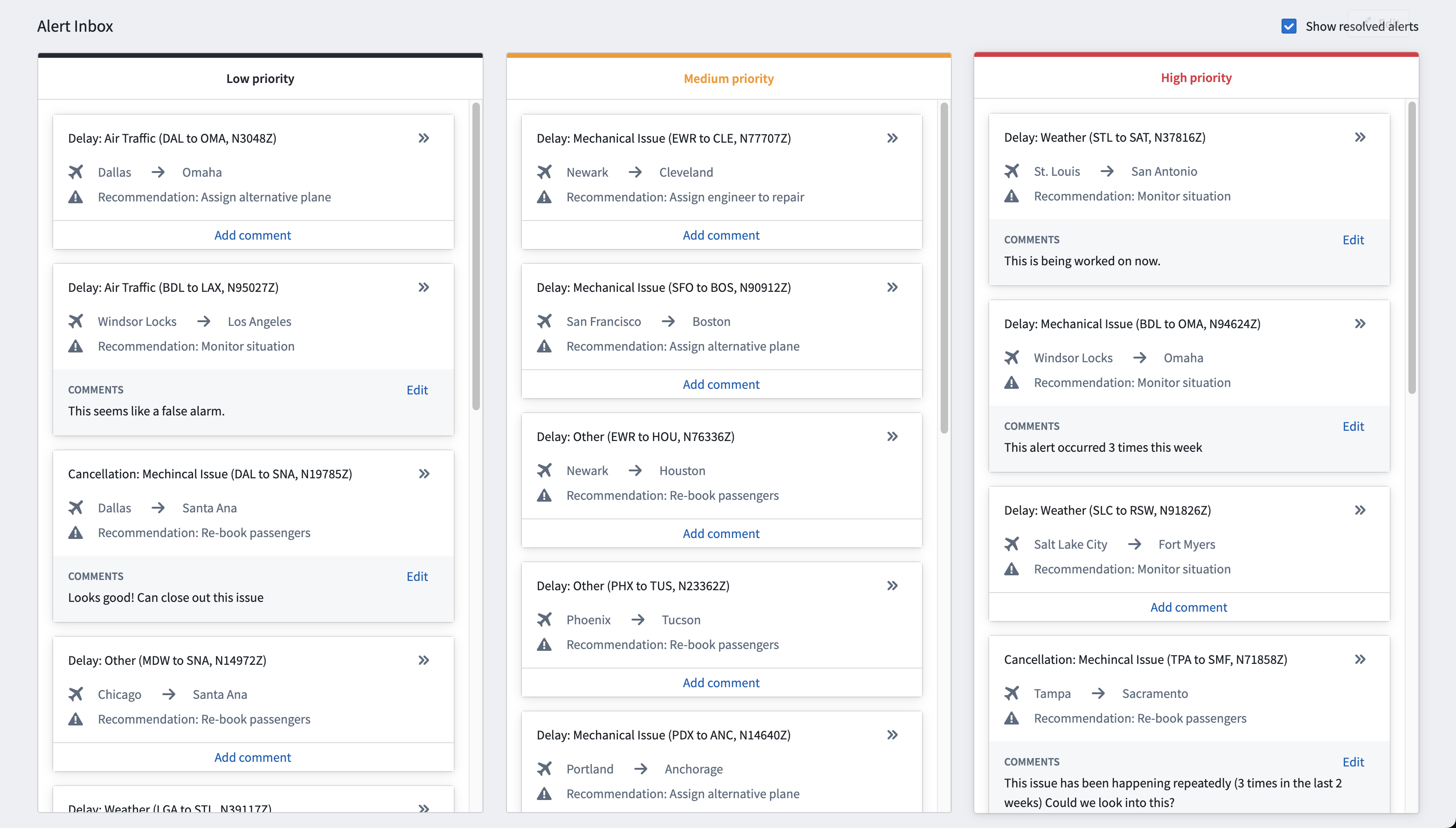 Three loop layouts used to set up priority triage workflow