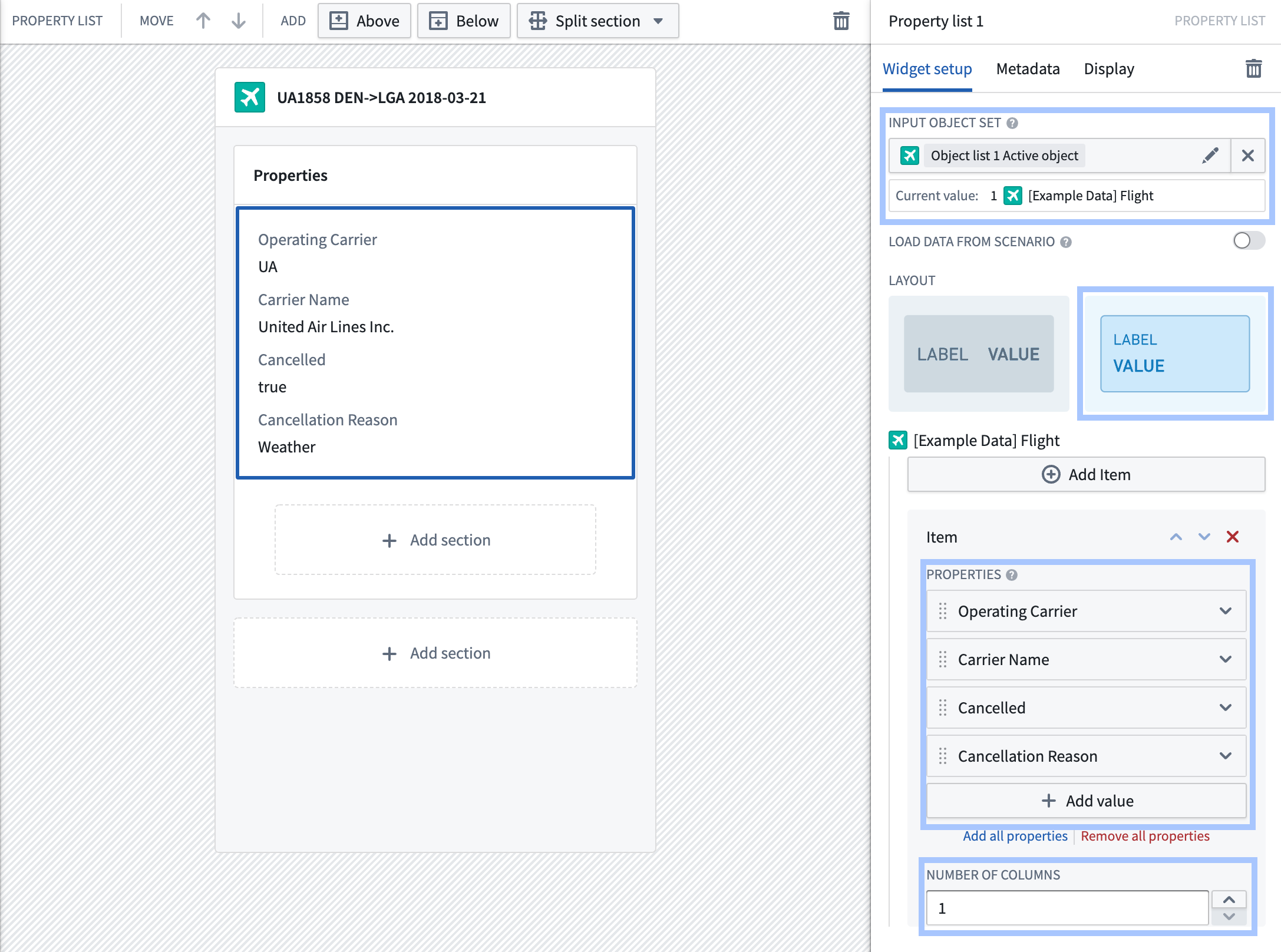 configure property list