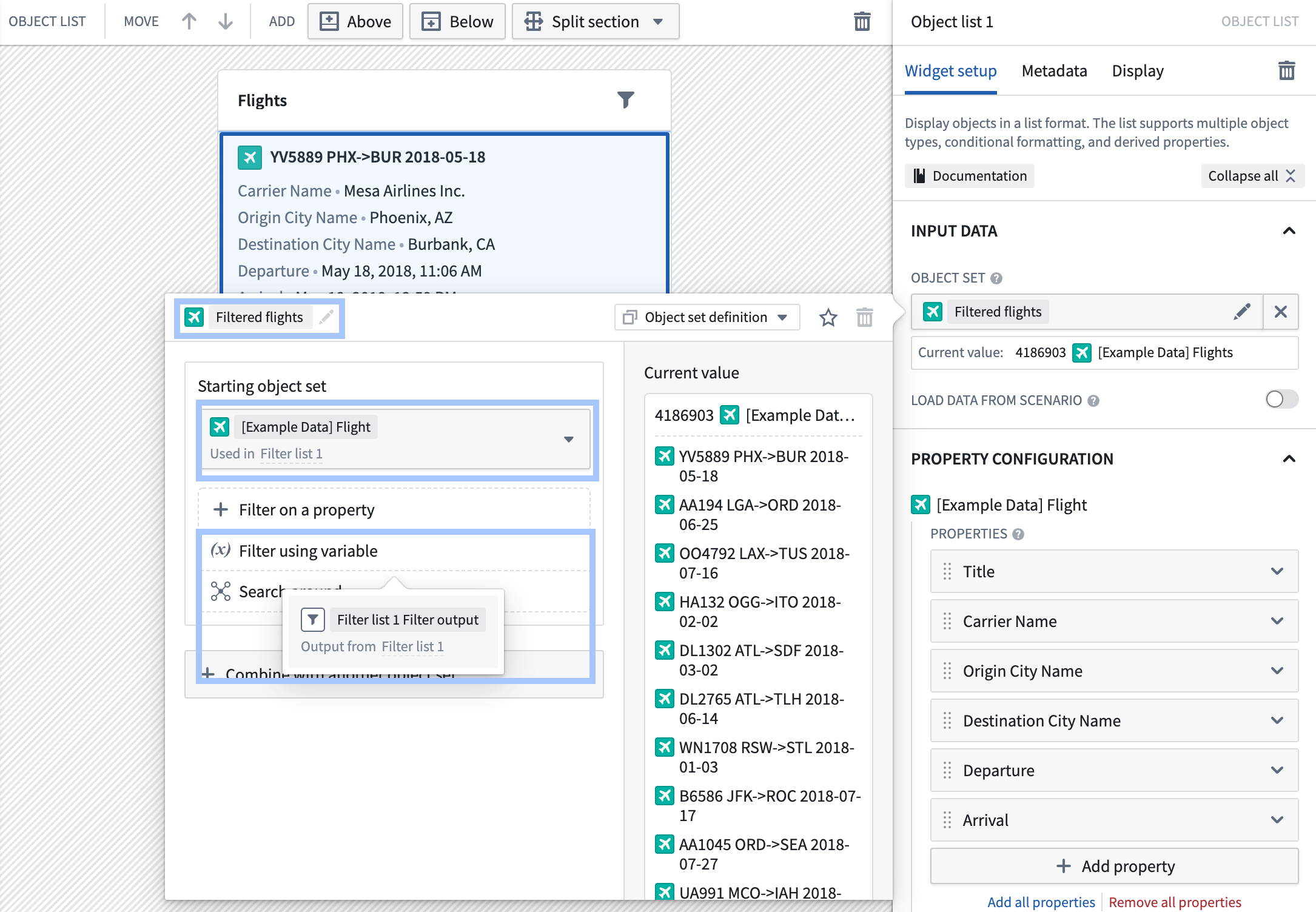 configure object set filter