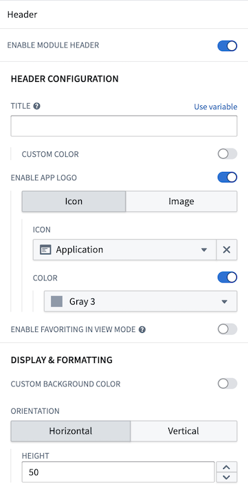 Configuration options for a Workshop module header