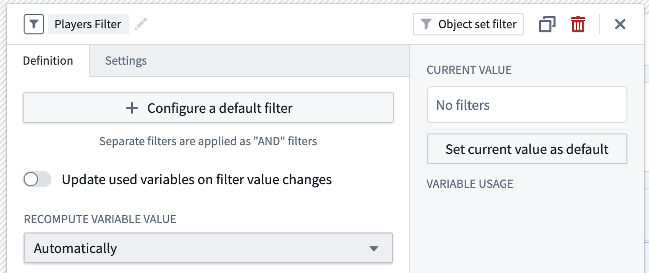 An empty object set filter variable.