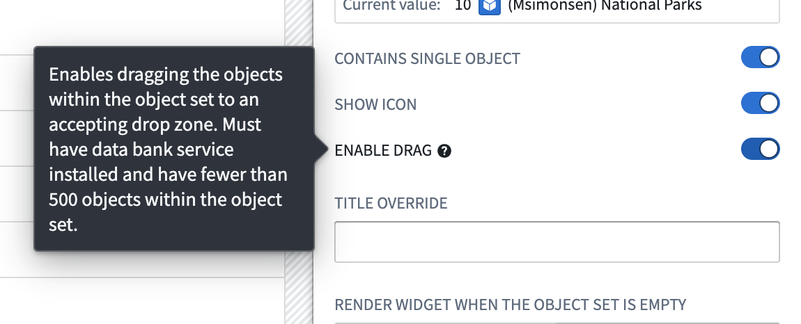 Object set title drag zone configuration.