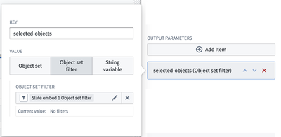 The Output parameter configuration menu, with options for Key and Value inputs.