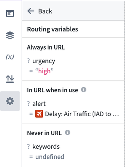 Panel showing overview of variables used in routing