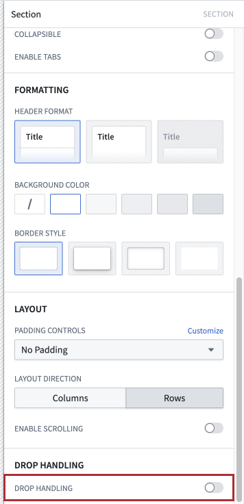 Toggle to enable drop handling for the section.