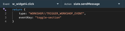 The Events panel in Slate, with a parameter set to toggle a section in Workshop.