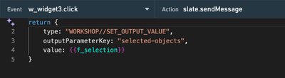 The Events panel in Slate, with parameters set to change the Workshop filter set.