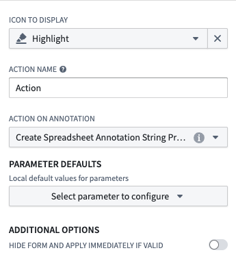 An example of an annotation interaction configuration for the Spreadsheet Display widget.