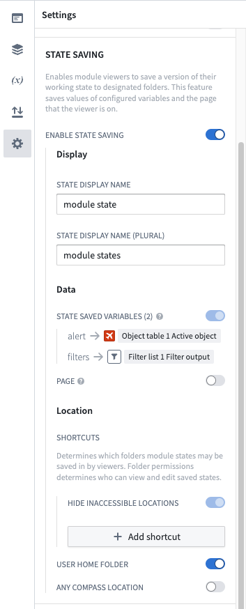 State Saving: Configuration Panel