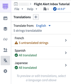 Translations configuration panel.