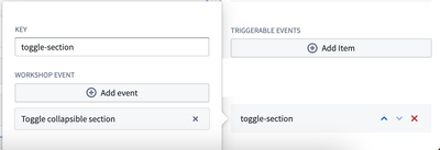 The Triggerable events configuration menu, with options for Key and Workshop event inputs.