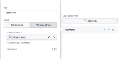 The URL parameter configuration menu, with options for Key and Value inputs.