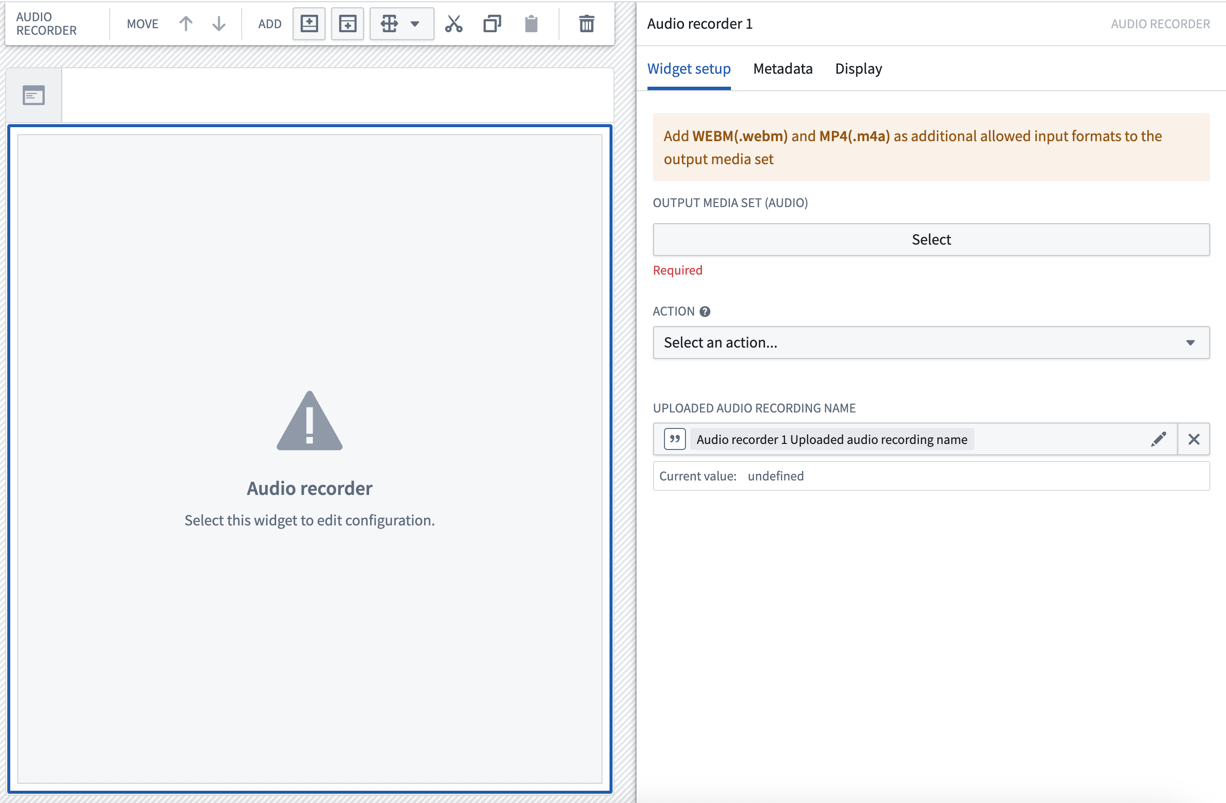 Audio recorder widget empty configuration state.