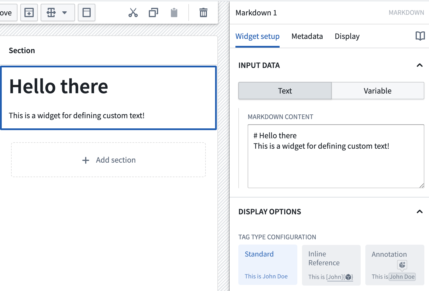The initial Markdown widget configuration.