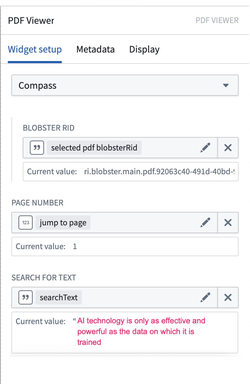 The configuration panel for a newly created PDF Viewer widget.