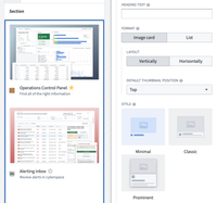 The configuration for minimal display style for image card format