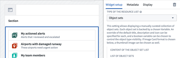 The object sets resources setup menu